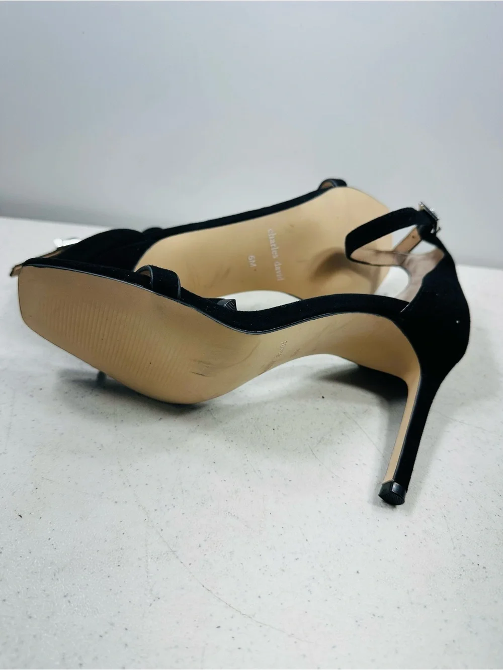 Charles David black suede ankle strap sandals size 6